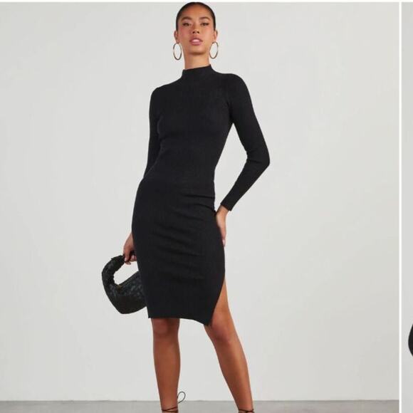 VICI Newtown Long Sleeve Ribbed Black Mock Neck Midi Sweater Dress Size Small - Picture 3 of 10